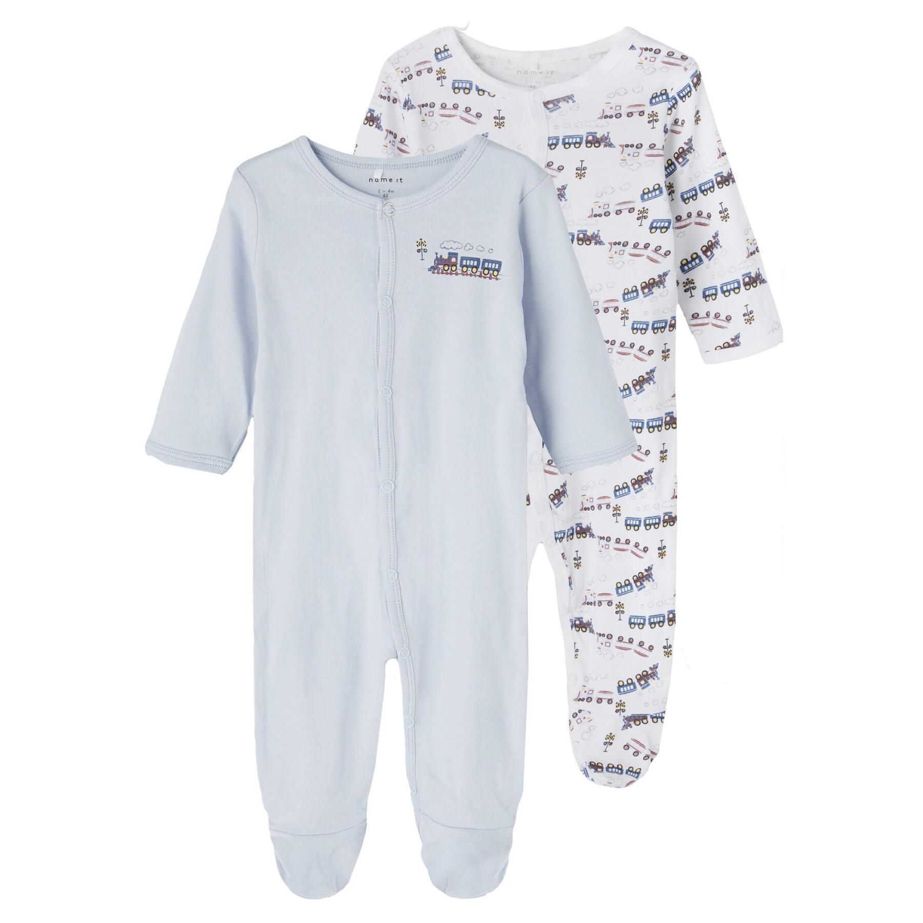 Conjunto de 2 pijamas para bebés Name it Nightsuit Heather Train
