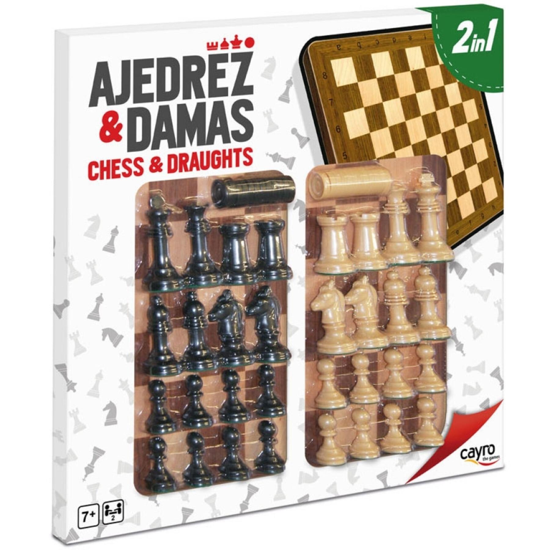 Conjunto completo de xadrez de madeira e damas Cayro