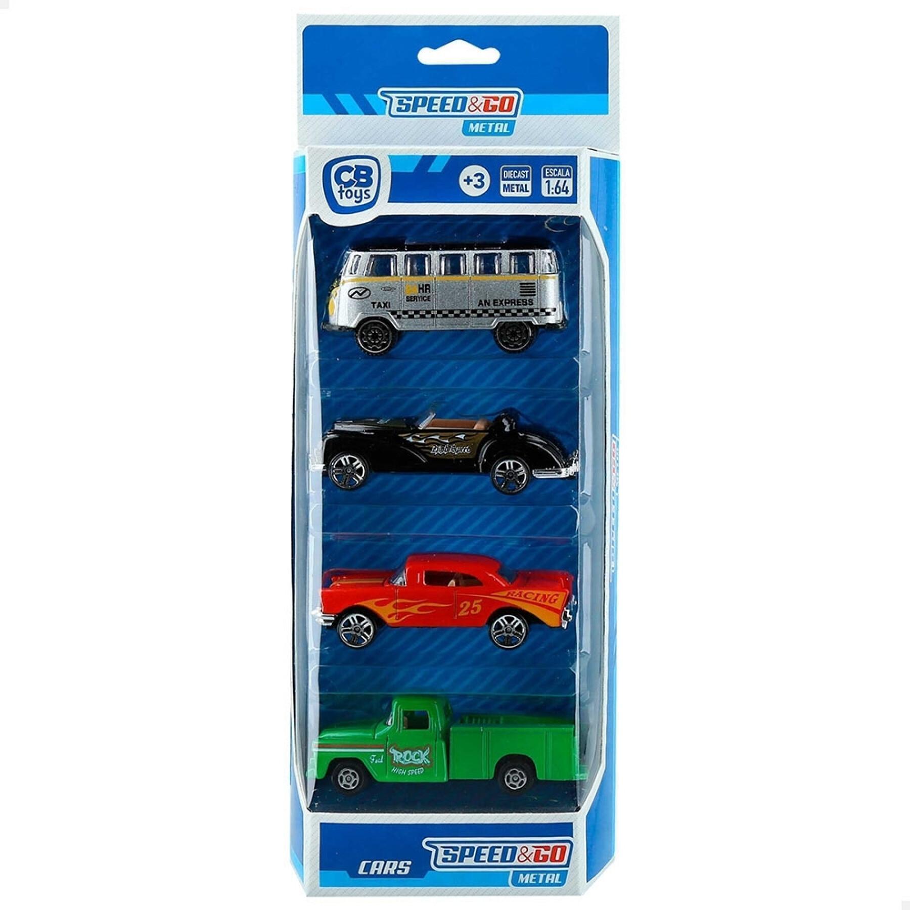 Conjunto de 4 carros metálicos sortidos escala 1:64 CB Toys Speed&go