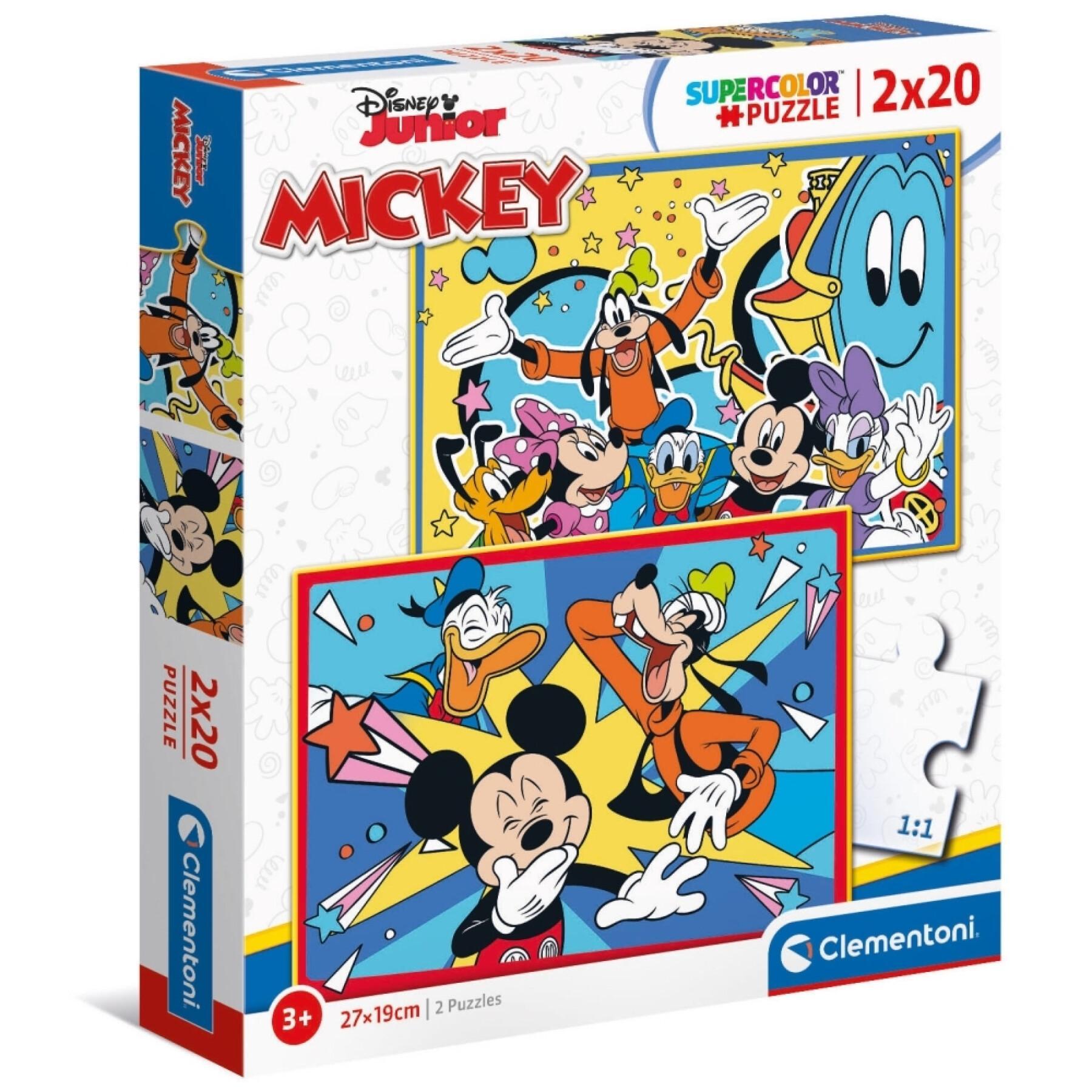 2 x 20-peças de puzzle duplo Clementoni Mickey