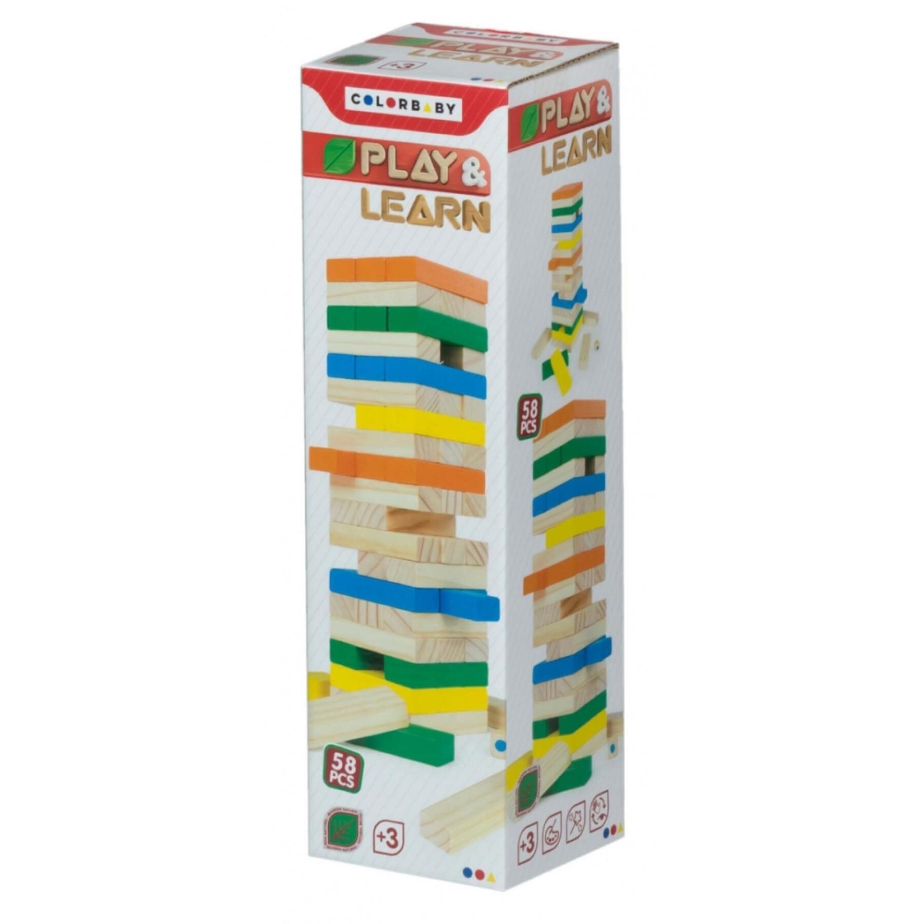 Torre de blocos de madeira 58 peças ColorBaby