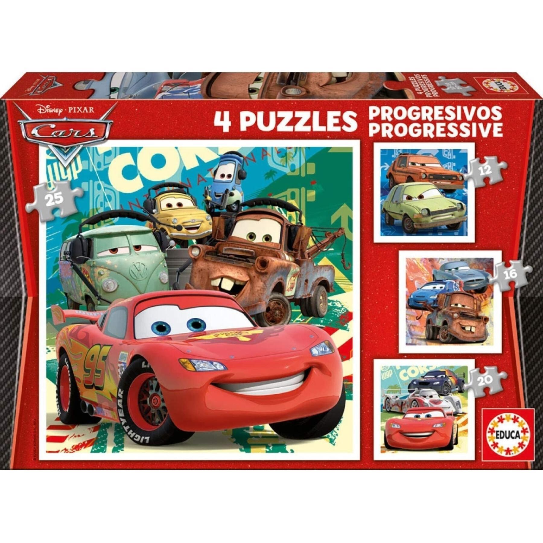 4 em 1 puzzle com 12 a 25 peças progressivas Educa Cars