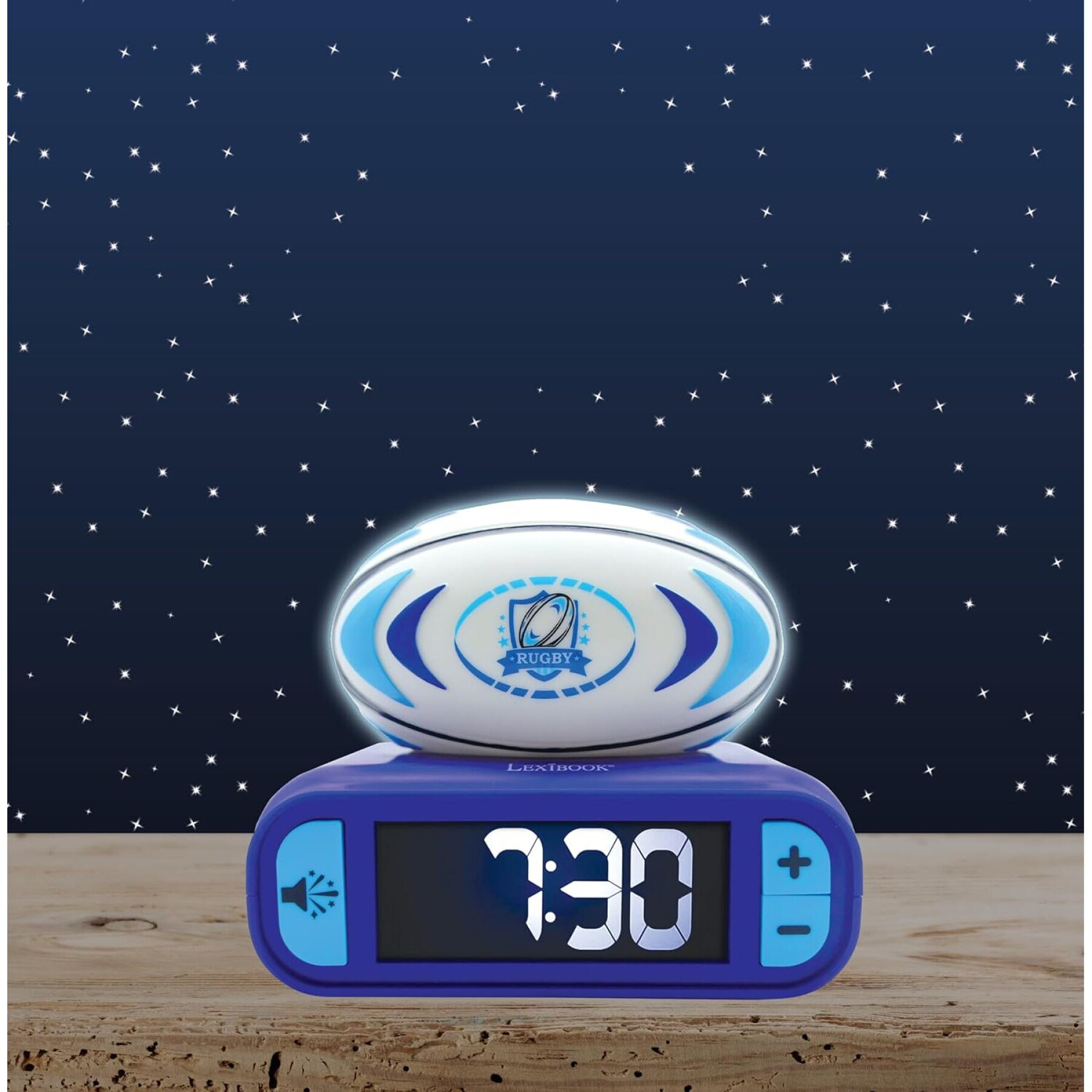Despertador digital com luz de bola de râguebi 3d e efeitos sonoros Lexibook