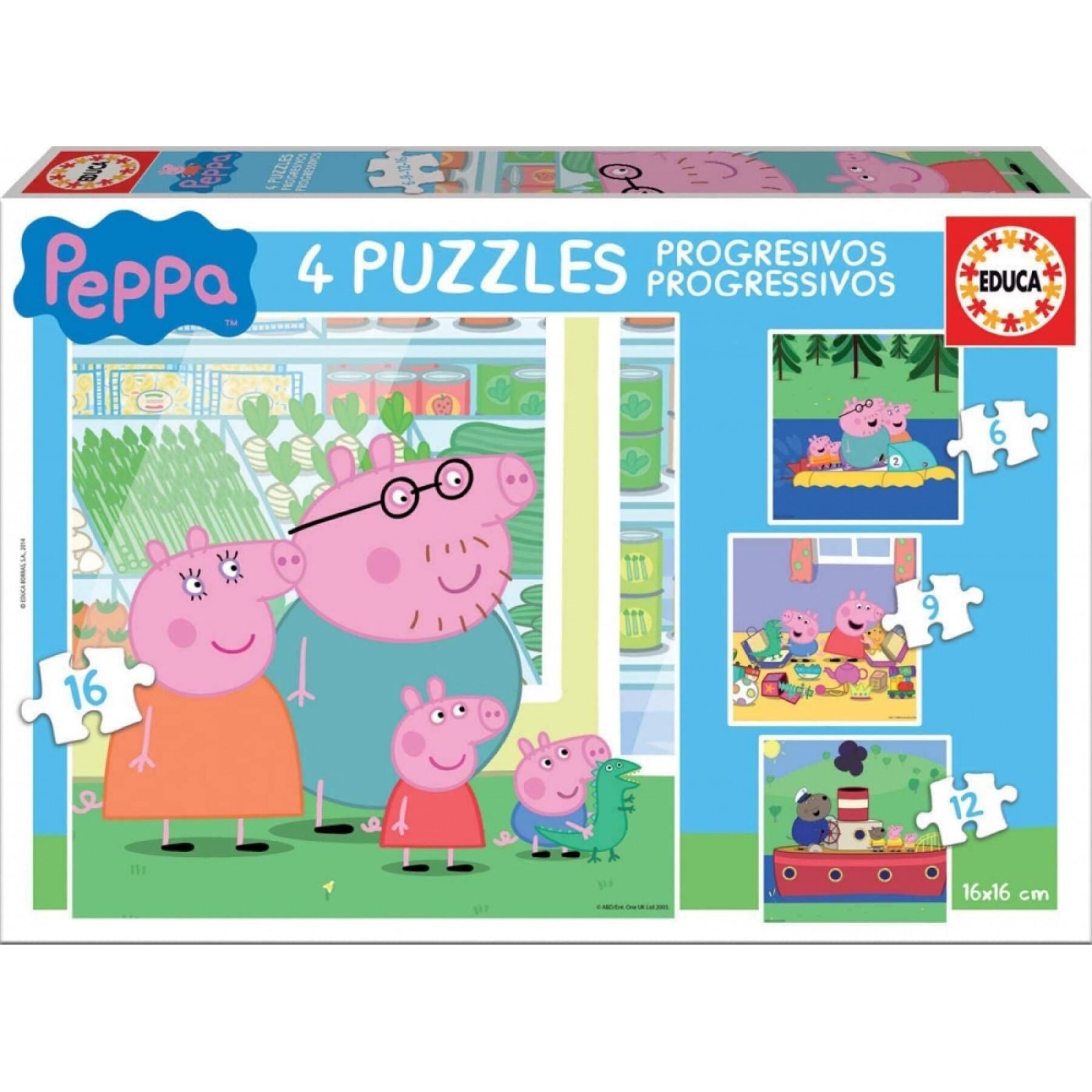 6-9-12-16 peças puzzle progressivo Peppa Pig