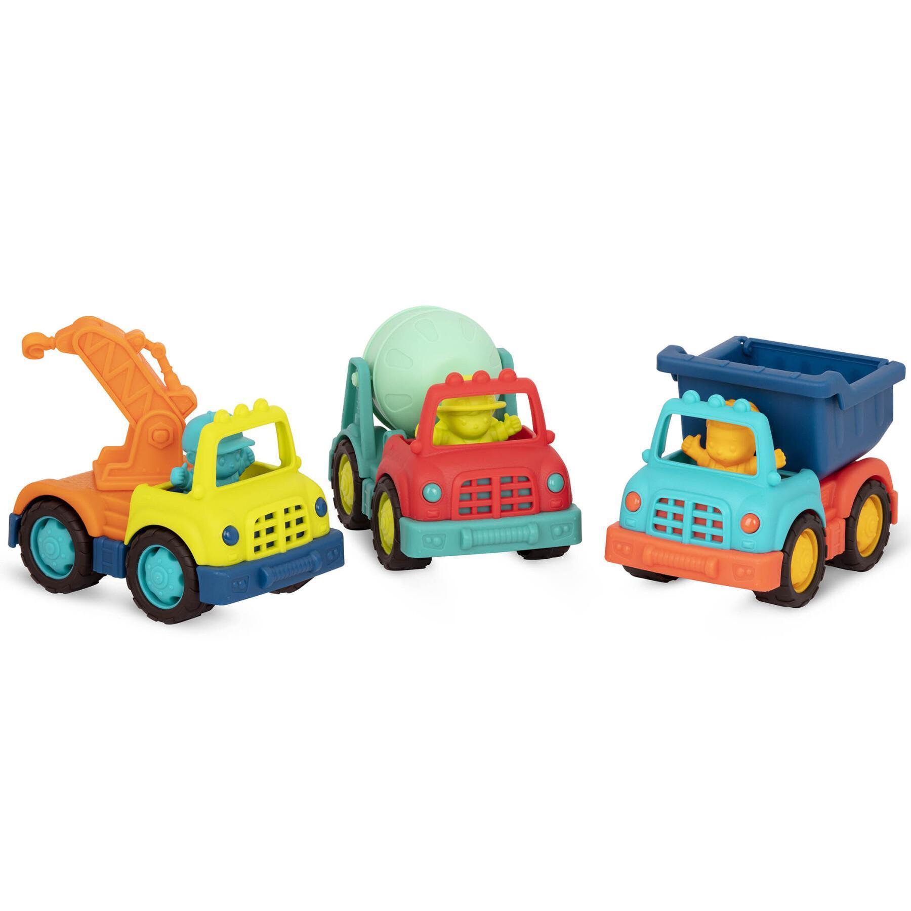 Conjunto de 3 mini camiões de construção com figuras Petit Jour Happy Cruisers