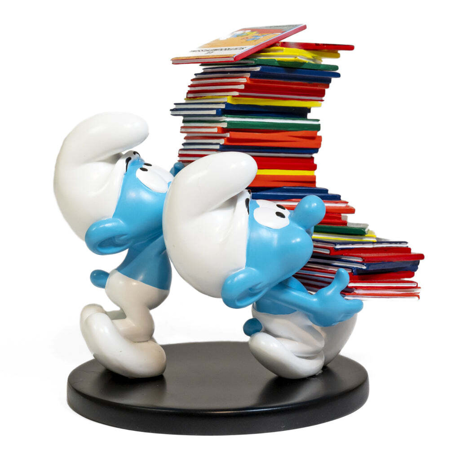 Pilha de álbuns de figurinhas dos Smurfs Plastoy