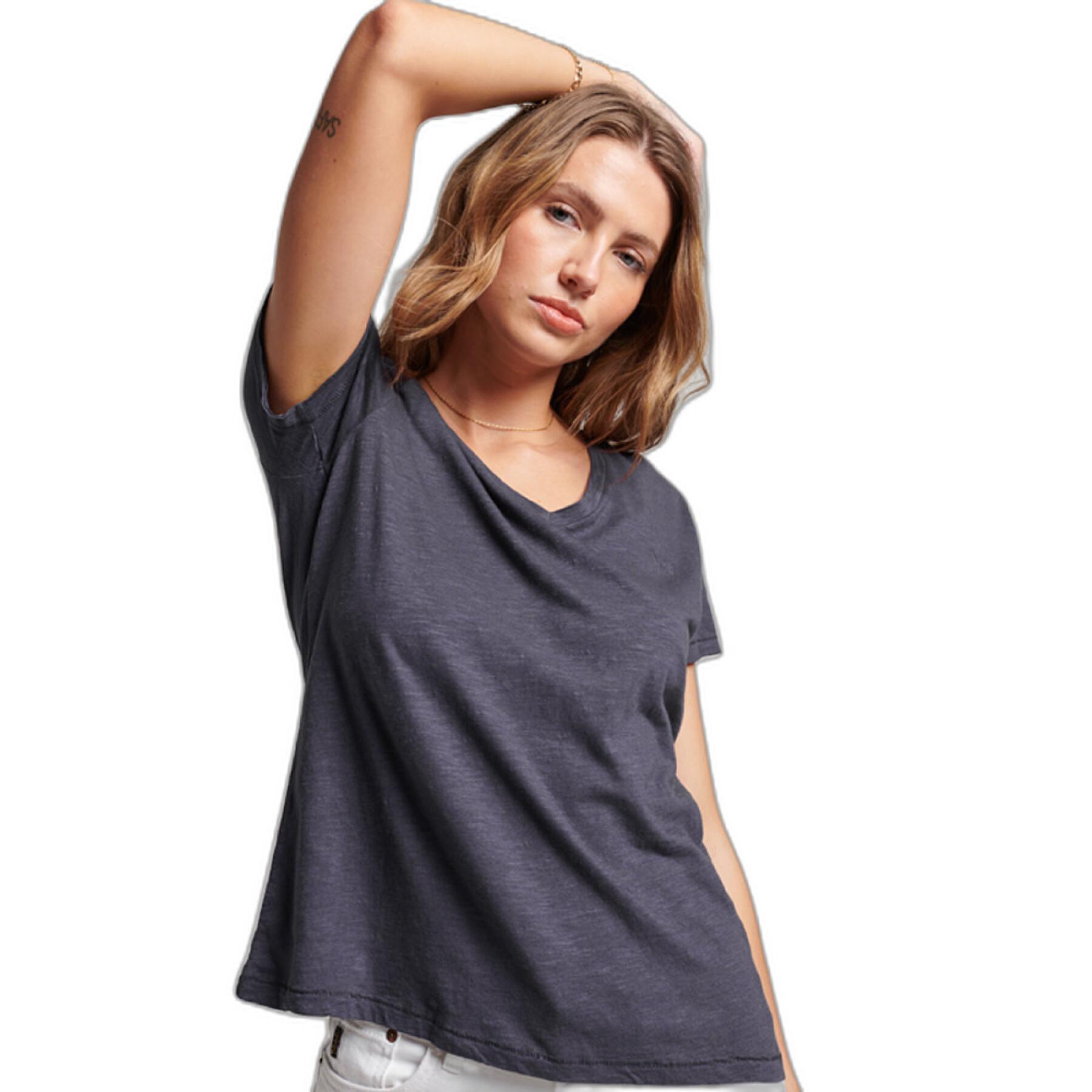 T-shirt de rapariga bordada e flamejada com pescoço em v Superdry