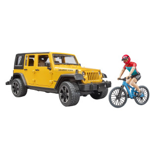 Jogos de carros - jeep wrangler rubicon unlimited com bicicleta de montanha e ciclista Bruder