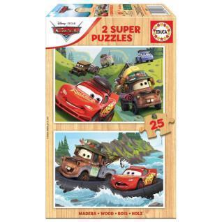 Conjunto de 2 puzzles com 25 peças de madeira Disney Cars