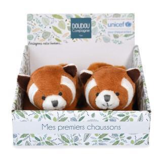 Chinelos com guizo Doudou & compagnie Unicef - Panda Roux