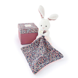 Conjunto de peluches com fantoche de coelho cor-de-rosa Doudou & compagnie Boh'Aime 12 cm